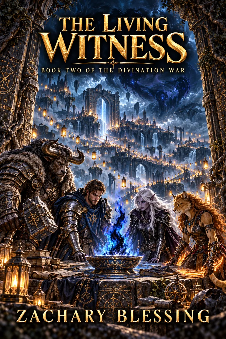 The Living Witness: Book Two of The Divination War, by Zachary Blessing — official cover