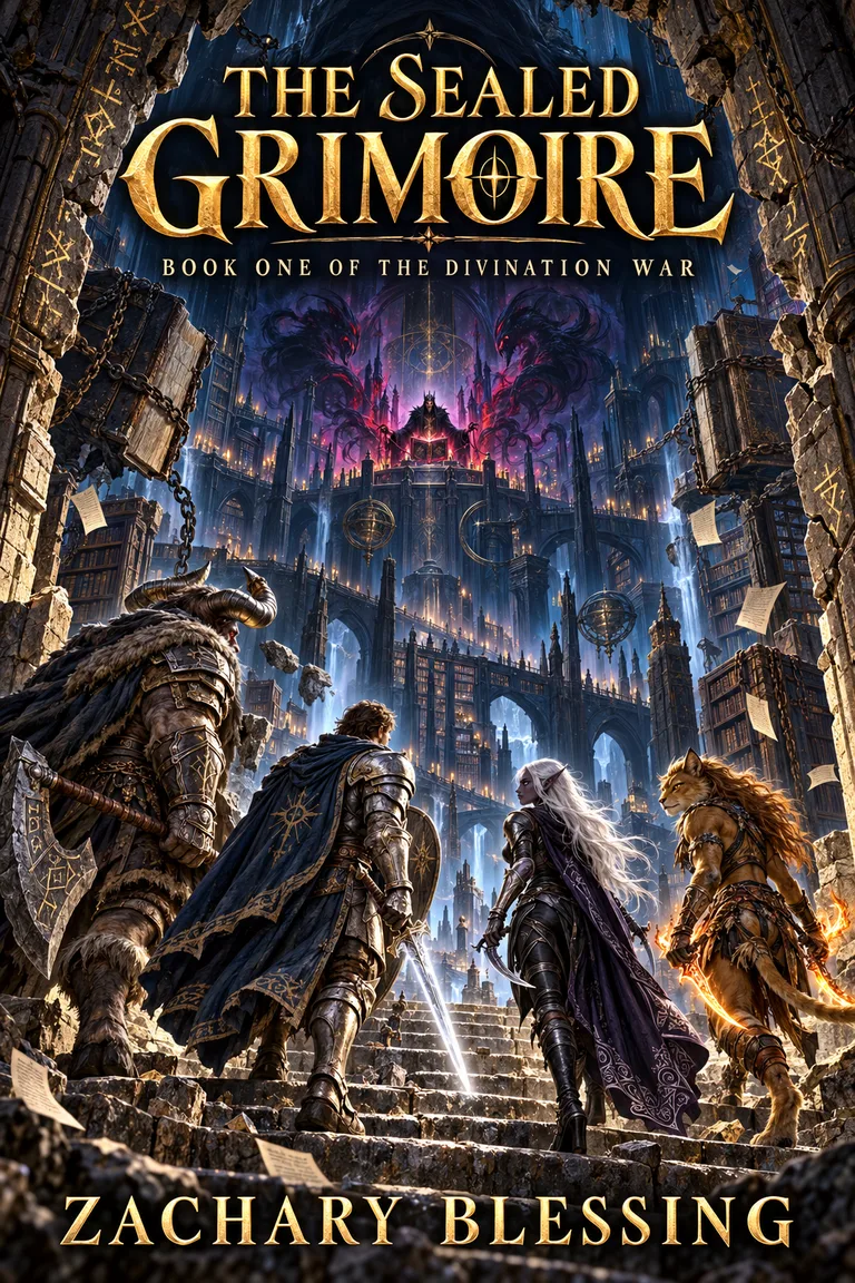 The Sealed Grimoire: Book One of The Divination War, by Zachary Blessing — official cover